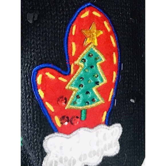 NUT CRACKER UGLY CHRISTMAS MITTENS HATS BLING ELEGANT Holiday SWEATER SZ L - Picture 5 of 12